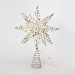 SILVER TINSEL THREAD STAR 2  20 MINI WW LED ΛΑΜΠ. ΜΠΑΤ. 3ΧΑΑ,IP20 28x5x20cm ACA