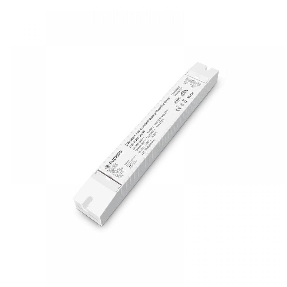 LED CV DALI2 PLASTIC DRIVER 75W 230V AC- 24V DC 3.12A IP20 5YRS EUCHIPS - DALI2 & 0/1-10V DIM CONSTANT VOLTAGE 3.12A