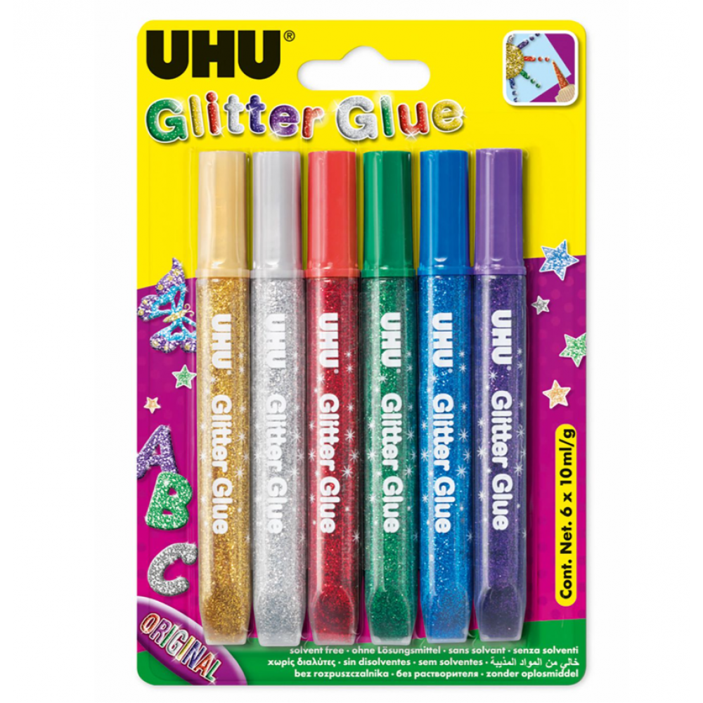 ΚΟΛΛΕΣ GLITTER 6 ΧΡΩΜΑΤΑ Χ 10ML  BLISTER UHU