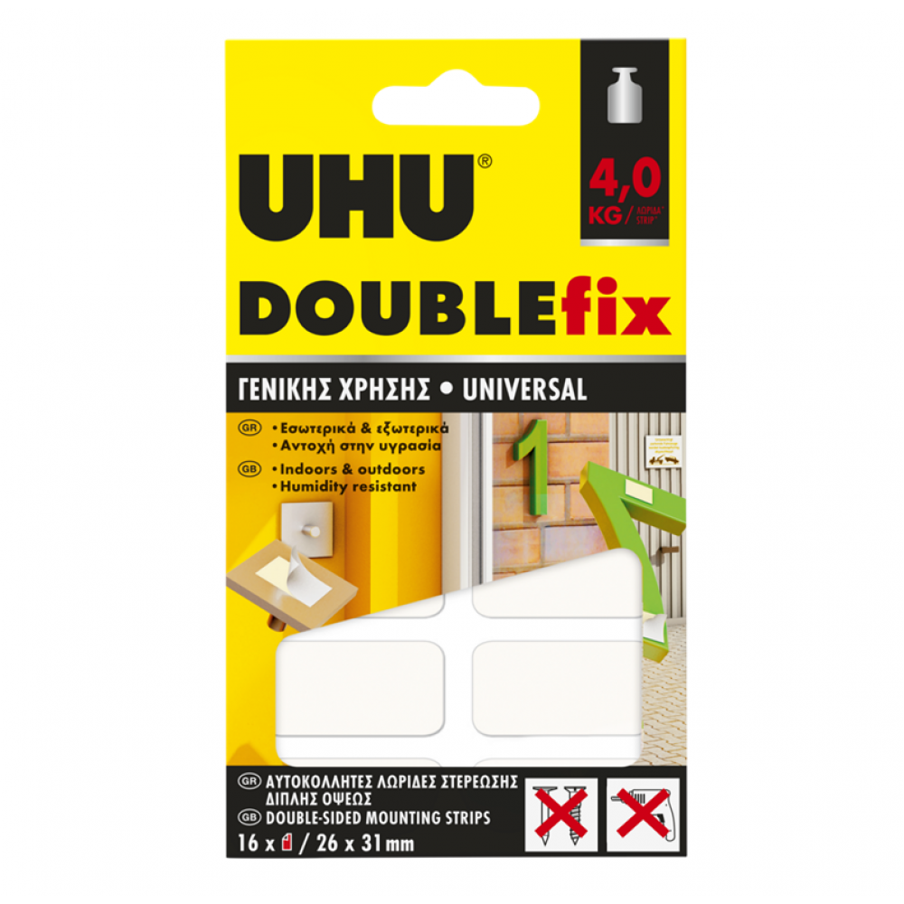ΑΥΤΟΚΟΛΛΗΤΑ ΔΙΠΛΗΣ ΟΨΗΣ ΔΙΑΦΑΝΑ DOUBLEFIX 12ΤΕΜ 2,5KG UHU