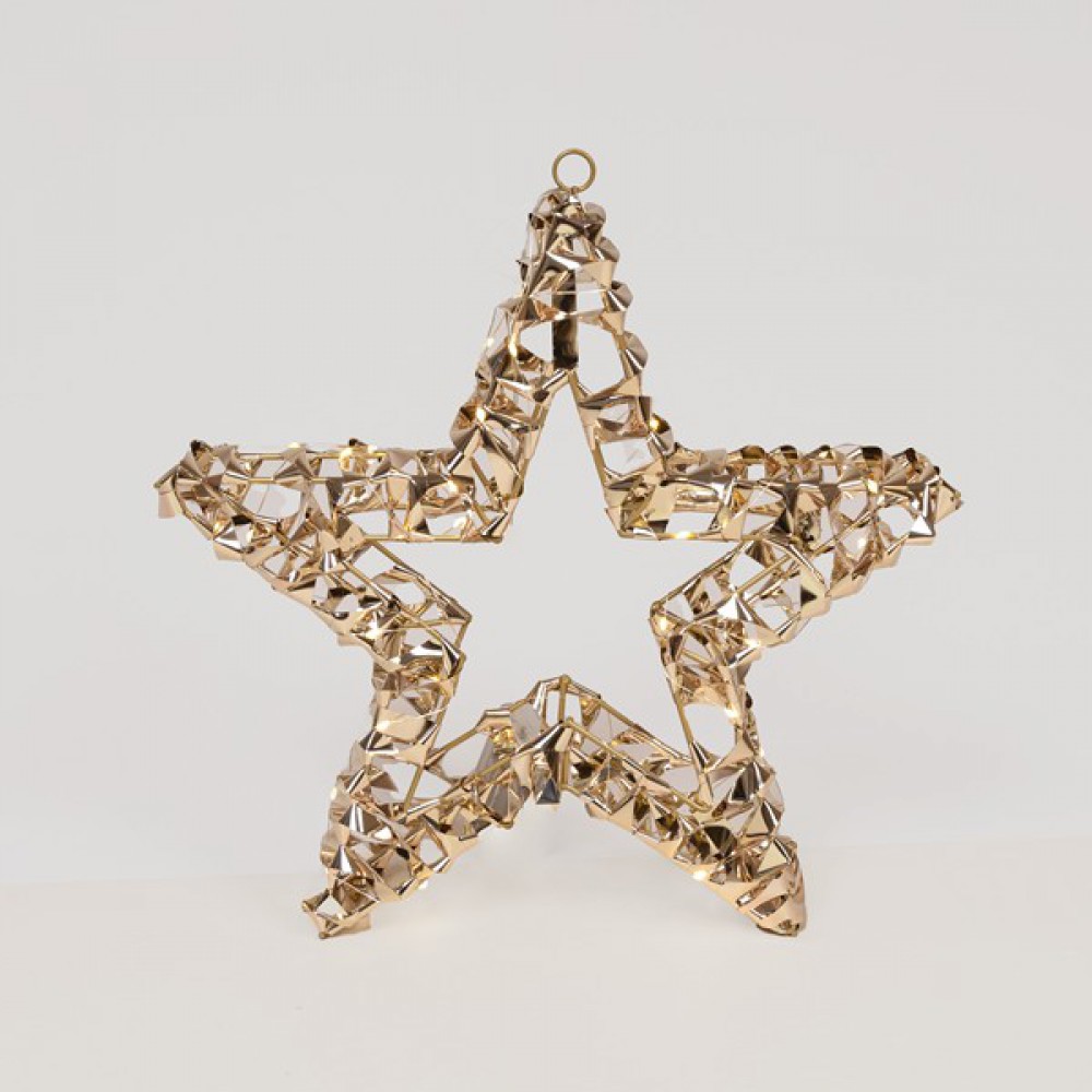 ΦΩΤΙΖΟΜΕΝΟ ΑΣΤΕΡΙ ΧΡΥΣΟ 50cm, 50 LED, ΜΠΑΤΑΡΙΑΣ 3XAA, TIMER, ΑΣΗΜΙ ΧΑΛΚΙΝΟ ΚΑΛΩΔΙΟ, ΘΕΡΜΟ ΛΕΥΚΟ LED, ΠΡΟΕΚΤΑΣΗ ΠΑΡΟΧΗΣ 30cm, IP20