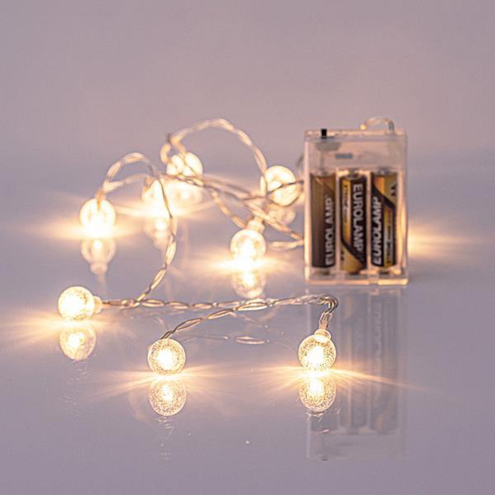 ΣΕΙΡΑ, 10 LED 5mm, ΜΕ ΑΚΡΥΛΙΚΕΣ ΔΙΑΦΑΝΕΣ ΜΠΑΛΕΣ 1,8cm, ΜΠΑΤΑΡΙΑΣ, ΔΙΑΦΑΝΟ ΚΑΛΩΔΙΟ, ΛΕΥΚΟ LED, ΑΝΑ 15cm, ΠΡΟΕΚΤΑΣΗ ΠΑΡΟΧΗΣ 50cm, IP20