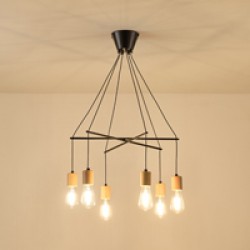 ΦΩΤΙΣΤΙΚΟ ΚΡΕΜΑΣΤΟ ΕΞΑΦΩΤΟ 6XΕ27 650X650X1180mm ΞΥΛΙΝΟ&ΜΕΤΑΛΛΙΚΟ ΜΑΥΡΟ ARTE ILLUMINA EDISON