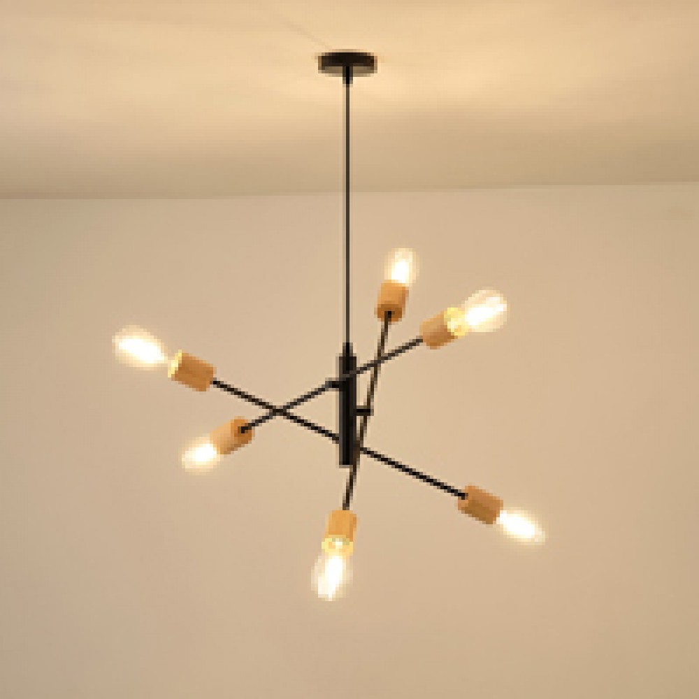 ΦΩΤΙΣΤΙΚΟ ΚΡΕΜΑΣΤΟ ΕΞΑΦΩΤΟ  6XΕ27 850X850X1540mm ΞΥΛΙΝΟ&ΜΕΤΑΛΛΙΚΟ ΜΑΥΡΟ ARTE ILLUMINA EDISON