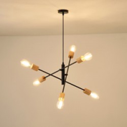 ΦΩΤΙΣΤΙΚΟ ΚΡΕΜΑΣΤΟ ΕΞΑΦΩΤΟ  6XΕ27 850X850X1540mm ΞΥΛΙΝΟ&ΜΕΤΑΛΛΙΚΟ ΜΑΥΡΟ ARTE ILLUMINA EDISON