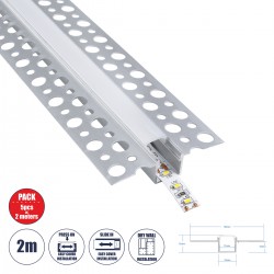 GloboStar® PLASTERBOARD-PROFILE 70838-2M Προφίλ Αλουμινίου - Βάση & Ψύκτρα Ταινίας LED με Λευκό Γαλακτερό Κάλυμμα - Χωνευτή Χρήση σε Γυψοσανίδα - Trimless - Πατητό Κάλυμμα - Ασημί - 2 Μέτρα - Πακέτο 5 Τεμαχίων - Μ200 x Π5.6 x Υ1.5cm