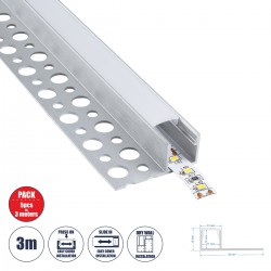 GloboStar® PLASTERBOARD-PROFILE 70834-3M Προφίλ Αλουμινίου - Βάση & Ψύκτρα Ταινίας LED με Λευκό Γαλακτερό Κάλυμμα - Χωνευτή Τερματική Χρήση σε Τελείωμα Γυψοσανίδας ή σε Πλακάκι - Trimless - Πατητό Κάλυμμα - Ασημί - 3 Μέτρα - Πακέτο 5 Τεμαχίων - Μ300 x