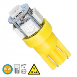 GloboStar® T10 W5W 81054 Λάμπα Αυτοκινήτου LED 5xSMD5050 1.3W 80lm 360° DC 12-16V IP20 Φ1.2 x Υ2.7cm Πορτοκαλί