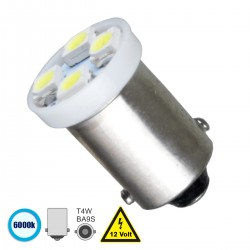 GloboStar® T4W BA9S 81283 Λάμπα Αυτοκίνητου LED 4 SMD 1210 0.8W 160lm 120° DC 12V IP20 Ψυχρό Λευκό 6000K