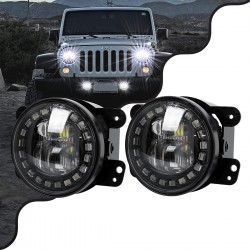 GloboStar® 85418 Σετ 2 x Προβολείς Ομίχλης JEEP WRANGLER - MERCEDES BENZ G CLASS - LAND ROVER DEFENDER - HAMMER H1-H2 - 4'' Ιντσών με Ring Light DRL LED CREE CXB COB 100W 7500lm DC 12V Αδιάβροχοι IP66 Ψυχρό Λευκό 6000K