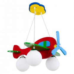 GloboStar® AIRPLANE 01575 Παιδικό Κρεμαστό Φωτιστικό Φιγούρα Τρίφωτο 3 x E27 IP20 Πολύχρωμο Ξύλο - Μ51 x Π49 x Υ26cm