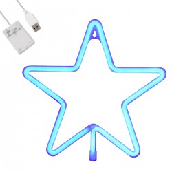 GloboStar® 78583 Φωτιστικό Ταμπέλα Φωτεινή Επιγραφή NEON LED Σήμανσης STAR 5W με Καλώδιο Τροφοδοσίας USB - Μπαταρίας 3xAAA (Δεν Περιλαμβάνονται) - Γαλάζιο