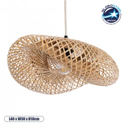 GloboStar® MEXICO 00718 Boho Κρεμαστό Φωτιστικό Ανάρτηση Μονόφωτο 1 x E27 IP20 Μπεζ Ξύλο - Μ40 x Π30 x Y18cm