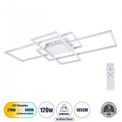 GloboStar® QUADRA 61389 Φωτιστικό Οροφής Design LED CCT 120W 14400lm 120° AC 220-240V - Εναλλαγή Φωτισμού μέσω Τηλεχειριστηρίου All In One Ψυχρό 6000k+Φυσικό 4500k+Θερμό 2700k Dimmable Μ105 x Π60 x Υ9cm - Λευκό - 3 Years Warranty