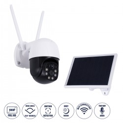 GloboStar® 86055 Αυτόνομη Ηλιακή IP Camera 1080P 2MP WiFi 350° Μοιρών - 3200mAh - Φωτοβολταϊκό Πάνελ - Νυχτερινή Όραση με LED IR - Ανιχνευτή Κίνησης - Νυχτερινή Λήψη - Αδιάβροχη IP66 - Λευκό