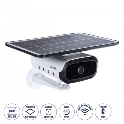 GloboStar® 86047 Αυτόνομη Ηλιακή Camera 1080P 2MP WiFi 150° Μπαταρία 3200mAh Φωτοβολταϊκό Πάνελ Διπλή Κατέυθυνση Ομιλίας Αδιάβροχη IP66 Ψυχρό Λευκό 6000K - Λευκό