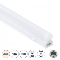 GloboStar® TUBO 60791 Γραμμικό Φωτιστικό Οροφής Linear LED Τύπου T5 Επεκτεινόμενο 18W 1764lm 180° AC 220-240V IP20 Πάγκου Κουζίνας με Διακόπτη On/Off Μ120 x Π2.2 x Υ3.5cm Φυσικό Λευκό 4500K - Λευκό - 3 Years Warranty