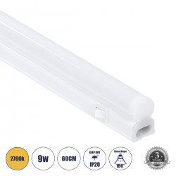 GloboStar® TUBO 60789 Γραμμικό Φωτιστικό Οροφής Linear LED Τύπου T5 Επεκτεινόμενο 9W 864lm 180° AC 220-240V IP20 Πάγκου Κουζίνας με Διακόπτη On/Off Μ60 x Π2.2 x Υ3.5cm Θερμό Λευκό 2700K - Λευκό - 3 Years Warranty