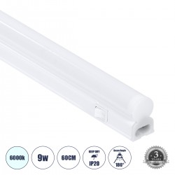 GloboStar® TUBO 60787 Γραμμικό Φωτιστικό Οροφής Linear LED Τύπου T5 Επεκτεινόμενο 9W 900lm 180° AC 220-240V IP20 Πάγκου Κουζίνας με Διακόπτη On/Off Μ60 x Π2.2 x Υ3.5cm Ψυχρό Λευκό 6000K - Λευκό - 3 Years Warranty