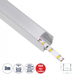 GloboStar® SURFACE-PROFILE 70867-3M Προφίλ Αλουμινίου - Βάση & Ψύκτρα Ταινίας LED με Λευκό Γαλακτερό Κάλυμμα - Επιφανειακή Χρήση - Πατητό Κάλυμμα - Ασημί - 3 Μέτρα - Πακέτο 5 Τεμαχίων - Μ300 x Π2.3 x Υ2cm