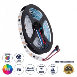 GloboStar® 90599 Digital Pixel Addressable Strip 4 PIN - Ψηφιακή Ταινία LED SMD 5050 9W/m 30LED/m 30PIXEL/m SPI/TTL Protocol IC TM1908 720lm/m 120° DC 12V IP20 RGB - Λευκό Σώμα - Μ5000 x Π10 x Υ2mm - Συσκευασία 5 Μέτρων - 5 Χρόνια Εγγύηση