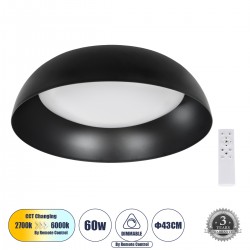 GloboStar® ANATOLIA 61261 Πλαφονιέρα Οροφής LED CCT 60W 6900lm 120° AC 220-240V - Εναλλαγή Φωτισμού μέσω Τηλεχειριστηρίου All In One Ψυχρό 6000k+Φυσικό 4500k+Θερμό 2700k Dimmable Φ43cm - Μαύρο - 3 Years Warranty