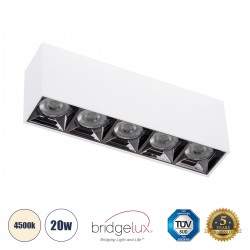 GloboStar® LUMINAR SUPERIOR 60330 Επιφανειακό LED Spot Downlight TrimLess 20W 2800lm 36° AC 220-240V IP20 Μ19.5 x Π4.2 x Υ6.6cm - Λευκό με Κάτοπτρο Χρωμίου - Φυσικό Λευκό 4500K - Bridgelux High Lumen Chip Gen2 - TÜV Certified Driver - 5 Years Warranty