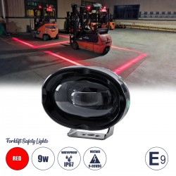 GloboStar® 85425 E9 Mark Forklift Safety Lights - Φώτα Προειδοποίησης & Διαγράμμισης Ασφαλείας για Περονοφόρα - Κλάρκ LED 9W DC 9-80V Αδιάβροχο IP67 Κόκκινο Μ10 x Π9.5 x Υ6cm