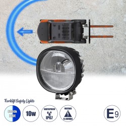 GloboStar® 85429 E9 Mark Forklift Safety Lights - Φώτα Προειδοποίησης & Διαγράμμισης Ασφαλείας για Περονοφόρα - Κλάρκ LED 10W DC 9-80V Αδιάβροχο IP67 Μπλε & Ψυχρό Λευκό 6000K Μ12.5 x Π10 x Υ6.5cm