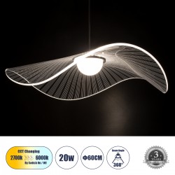 GloboStar® ACRYLICA 60975 Κρεμαστό Φωτιστικό Οροφής Design LED CCT 20W 2240lm 360° AC 220-240V - Εναλλαγή Φωτισμού μέσω Διακόπτη On/Off All In One Ψυχρό 6000k+Φυσικό 4500k+Θερμό 2700k Φ60cm - Μαύρο με Διάφανο Laser Designed Plexiglass - 3 Years Warranty