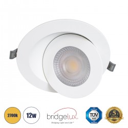 GloboStar® LEXIS JOINT 60989 Χωνευτό LED Κινούμενο Spot Downlight 12W 1140lm 45° AC 220-240V IP44 Φ15.8cm x Υ4.1cm - Στρόγγυλο - Λευκό - Θερμό Λευκό 2700K - Bridgelux Chip - TÜV Certified Driver - 5 Years Warranty