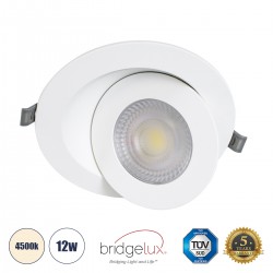 GloboStar® LEXIS JOINT 60988 Χωνευτό LED Κινούμενο Spot Downlight 12W 1200lm 45° AC 220-240V IP44 Φ15.8cm x Υ4.1cm - Στρόγγυλο - Λευκό - Φυσικό Λευκό 4500K - Bridgelux Chip - TÜV Certified Driver - 5 Years Warranty