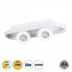 GloboStar® NESPO 61213 Φωτιστικό Οροφής Linear Design LED CCT με Κινούμενα Σποτ LED Spot Downlight 36W 4032lm 360° & 45° AC 220-240V - Εναλλαγή Φωτισμού μέσω Διακόπτη On/Off All In One Ψυχρό 6000k+Φυσικό 4500k+Θερμό 2700k Μ40 x Π13 x Υ6.5cm - Λευκό