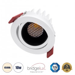 GloboStar® LEO-R 60282 Χωνευτό LED Spot Downlight TrimLess Φ8.5cm 10W 1300lm 38° AC 220-240V IP20 Φ8.5 x Υ6.6cm - Στρόγγυλο - Κινούμενο - Λευκό με Μαύρο Κάτοπτρο & Anti-Glare HoneyComb - Φυσικό Λευκό 4500K - Bridgelux COB - 5 Years Warranty