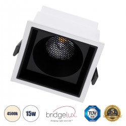 GloboStar® PLUTO-B 60276 Χωνευτό LED Spot Downlight TrimLess Μ10.4xΠ10.4cm 15W 1950lm 38° AC 220-240V IP20 Μ10.4 x Π10.4 x Υ6.5cm - Τετράγωνο - Λευκό με Μαύρο Κάτοπτρο & Anti-Glare HoneyComb - Φυσικό Λευκό 4500K - Bridgelux COB - 5 Years Warranty