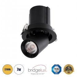 GloboStar® VIRGO-S 60305 Χωνευτό LED Spot Downlight TrimLess Φ9cm 7W 875lm 36° AC 220-240V IP20 Φ9cm x Υ9cm - Στρόγγυλο - Μαύρο - Θερμό Λευκό 2700K - Bridgelux COB - 5 Years Warranty