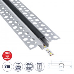 GloboStar® PLASTERBOARD-PROFILE 70839-2M Προφίλ Αλουμινίου - Βάση & Ψύκτρα Ταινίας LED με Μαύρο Φιμέ Κάλυμμα - Χωνευτή Χρήση σε Γυψοσανίδα - Trimless - Πατητό Κάλυμμα - Ασημί - 2 Μέτρα - Πακέτο 5 Τεμαχίων - Μ200 x Π5.6 x Υ1.5cm