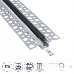 GloboStar® PLASTERBOARD-PROFILE 70839-1M Προφίλ Αλουμινίου - Βάση & Ψύκτρα Ταινίας LED με Μαύρο Φιμέ Κάλυμμα - Χωνευτή Χρήση σε Γυψοσανίδα - Trimless - Πατητό Κάλυμμα - Ασημί - 1 Μέτρο - Μ100 x Π5.6 x Υ1.5cm