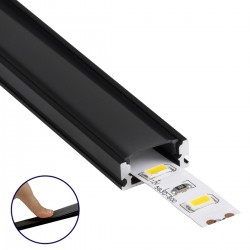 GloboStar® SURFACE-PROFILE 70806-3M Προφίλ Αλουμινίου - Βάση & Ψύκτρα Ταινίας LED με Μαύρο Φιμέ Κάλυμμα - Επιφανειακή Χρήση - Πατητό Κάλυμμα - Μαύρο - 3 Μέτρα - Πακέτο 5 Τεμαχίων - Μ300 x Π1.6 x Υ0.7cm