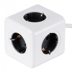 GloboStar® TRAVEL PowerCube PRO Certified 79644 Πολύπριζο 5 Θέσεων με 1.5m Kαλώδιο - 5 Πρίζες Ασφαλείας Childproof EU Schuko AC 220-240V Μ7.5 x Π7.5 x Υ7.5 - Λευκό με Γκρι - Max Load 3680W/16A