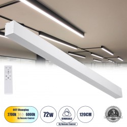 GloboStar® ORION 61031-S Γραμμικό Φωτιστικό Οροφής Linear LED CCT 72W 8600lm 120° AC 220-240V Μ120 x Π5.5 x Υ7cm - Εναλλαγή Φωτισμού μέσω Τηλεχειριστηρίου All In One Ψυχρό 6000k+Φυσικό 4500k+Θερμό 2700k Dimmable - Λευκό - 3 Years Warranty