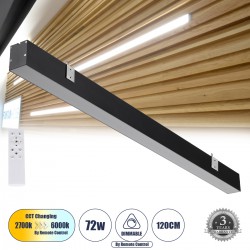 GloboStar® ORION 61030-W Γραμμικό Φωτιστικό Τοίχου - Απλίκα Linear LED CCT 72W 8600lm 120° AC 220-240V Μ120 x Π5.5 x Υ7cm - Εναλλαγή Φωτισμού μέσω Τηλεχειριστηρίου All In One Ψυχρό 6000k+Φυσικό 4500k+Θερμό 2700k Dimmable - Μαύρο - 3 Years Warranty