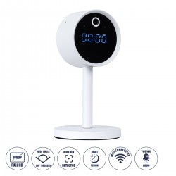 GloboStar® 86006 Rechargeable Table Camera WiFi HD 1080P 160° 1500mAh Two Way Audio Motion Detection & Digital Clock - Επαναφορτιζόμενη Επιτραπέζια Κάμερα WiFi HD 1080P 160° 1500mAh Διπλή Κατέυθυνση Ομιλίας Ανιχνευτή Κίνησης & Ψηφιακό Ρολόι - Λευκ