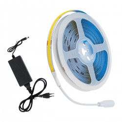 GloboStar® 70415 Σετ Ταινία COB LED 5m 48W/5m 308LED/m 768lm/m 120° DC 12V IP20 με Τροφοδοτικό Θερμό Λευκό 2700K