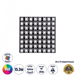 GloboStar® 90607 Digital Pixel Addressable Plate - Ψηφιακή Πλακέτα LED SMD 5050 15.3W/m 64LED/unit 64PIXEL/unit SPI/TTL Protocol IC WS2812/SK6812 1224lm/unit 120° DC 5V IP20 RGB - Μαύρο Σώμα - Μ80 x Π80 x Υ2mm - 5 Χρόνια Εγγύηση