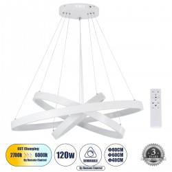 GloboStar® NEMESIS TRIO 61171-DECO Κρεμαστό Φωτιστικό Δαχτυλίδι-Κύκλος LED CCT 120W 14723lm 360° AC 220-240V - Εναλλαγή Φωτισμού μέσω Τηλεχειριστηρίου All In One Ψυχρό 6000k+Φυσικό 4500k+Θερμό 2700k Dimmable Φ40+60+80cm - Λευκό - 3 Years Warranty