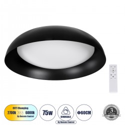 GloboStar® ANATOLIA 61264 Πλαφονιέρα Οροφής LED CCT 75W 8625lm 120° AC 220-240V - Εναλλαγή Φωτισμού μέσω Τηλεχειριστηρίου All In One Ψυχρό 6000k+Φυσικό 4500k+Θερμό 2700k Dimmable Φ60cm - Μαύρο - 3 Years Warranty