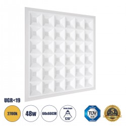 GloboStar® ZEUS 60970 Χωνευτό LED Panel 60x60cm 48W 6960lm 120° CRI≥86Ra UGR&lt;19 Anti-Glare Shield Diffuser AC 220-240V IP44 Μ60 x Π60 x Υ3.3cm - Θερμό Λευκό 2700K - Bridgelux High Lumen Chips - TÜV Certified Driver - 5 Years Warranty