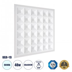 GloboStar® ZEUS 60968 Χωνευτό LED Panel 60x60cm 48W 7440lm 120° CRI≥86Ra UGR&lt;19 Anti-Glare Shield Diffuser AC 220-240V IP44 Μ60 x Π60 x Υ3.3cm - Ψυχρό Λευκό 6000K - Bridgelux High Lumen Chips - TÜV Certified Driver - 5 Years Warranty