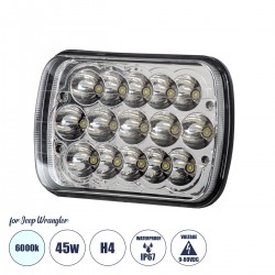 GloboStar® 85421 Φανάρι JEEP WRANGLER Βασικού Φωτισμού H4 H/L LED CREE CXB COB 45W 4500lm DC 9-80V Αδιάβροχο IP67 Ψυχρό Λευκό 6000K Μ17 x Π11 x Υ5.5cm